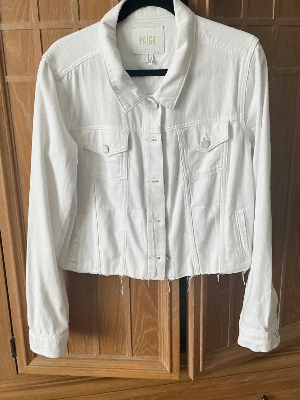 PAIGE WHITE DENIM JACKET WITH RAW HEM SIZE L